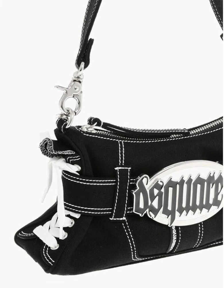 Logo Stitched Shoulder Bag with Zip Closure Women - Black