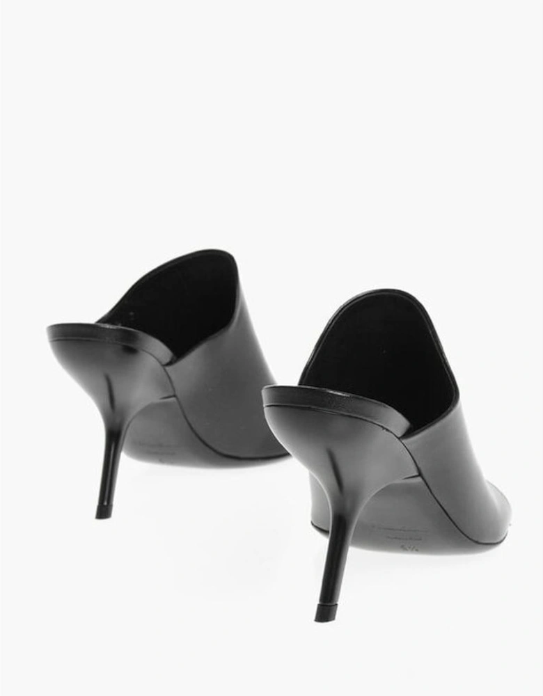 Peep Toe Leather Stiletto Heels Women - Black Sandals