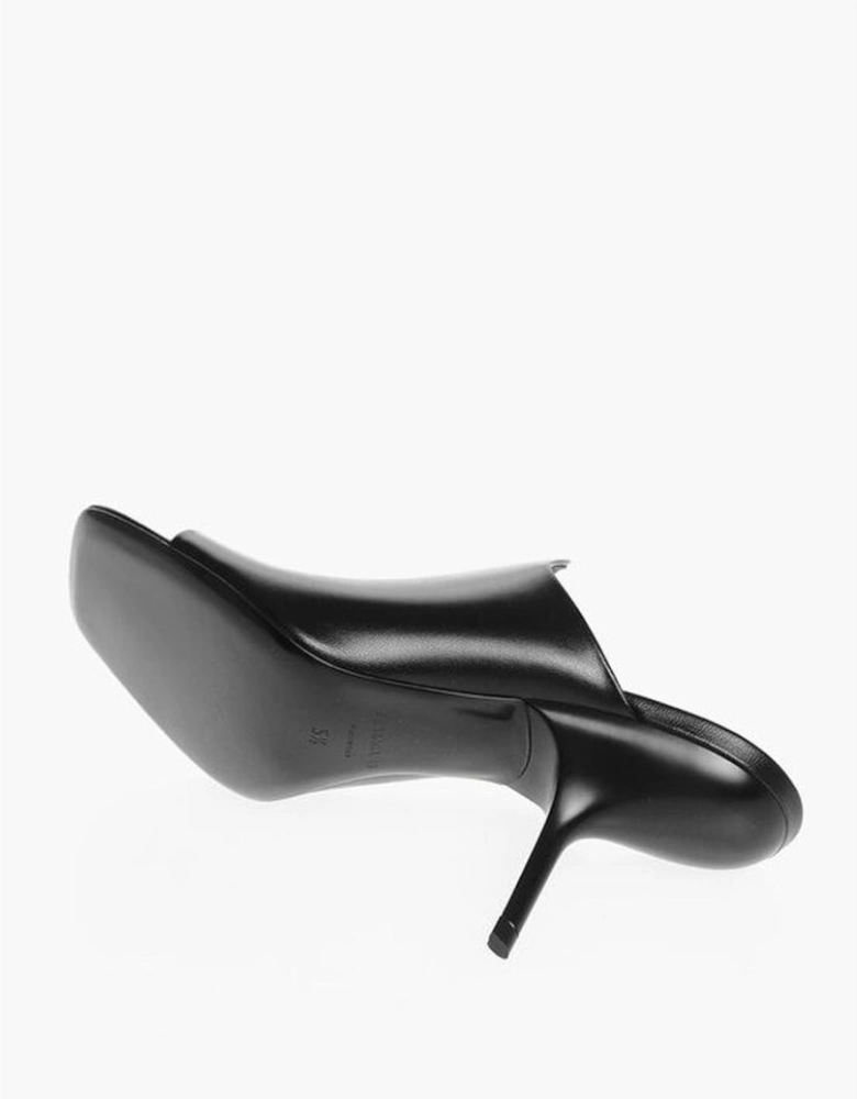Peep Toe Leather Stiletto Heels Women - Black Sandals
