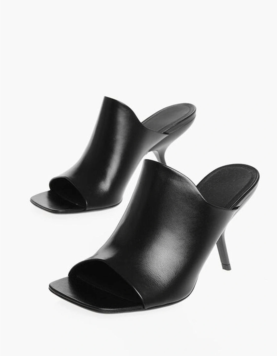 Peep Toe Leather Stiletto Heels Women - Black Sandals, 6 of 5