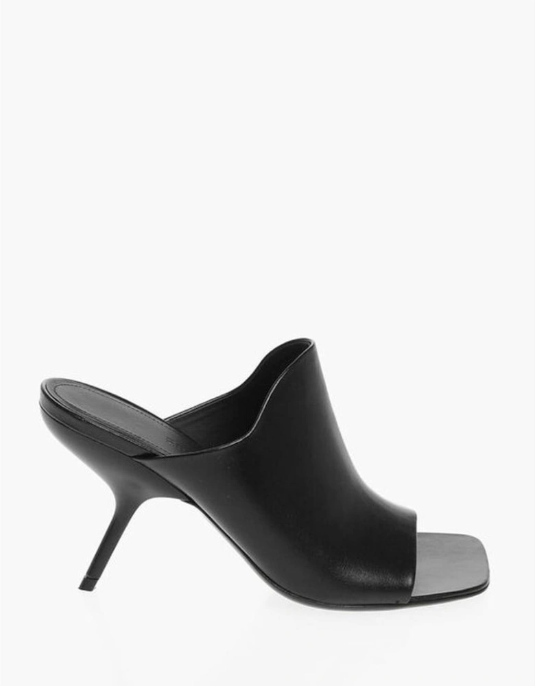 Peep Toe Leather Stiletto Heels Women - Black Sandals