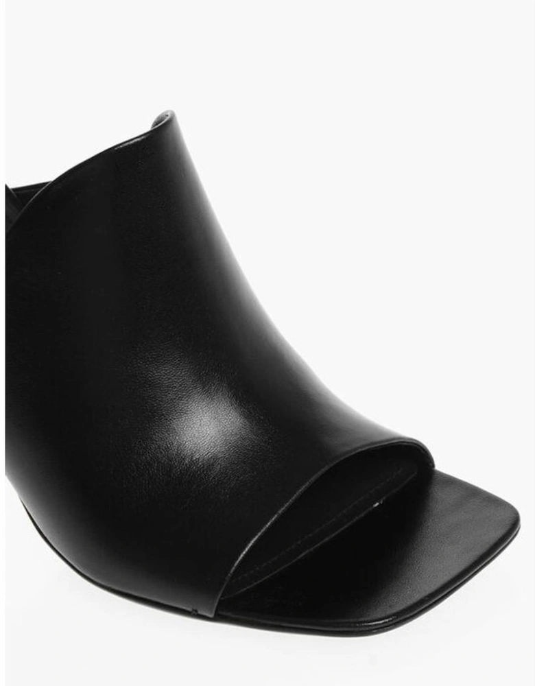 Peep Toe Leather Stiletto Heels Women - Black Sandals