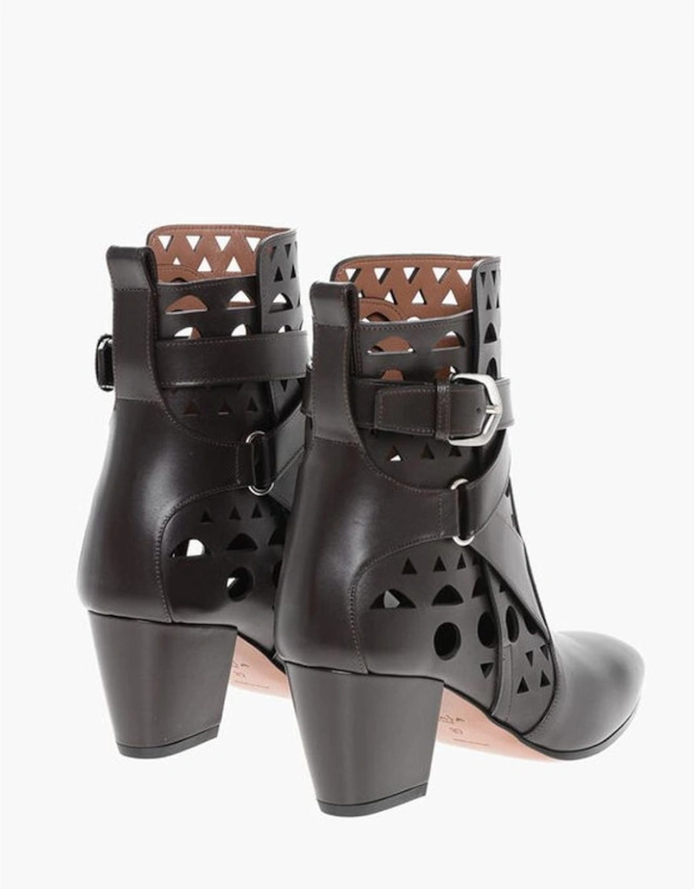 Leather Ankle Buckle Strap Sandals Women - Brown Boots