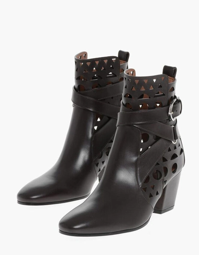 Leather Ankle Buckle Strap Sandals Women - Brown Boots