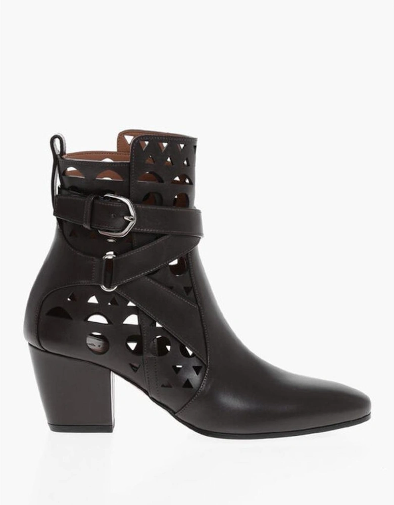 Leather Ankle Buckle Strap Sandals Women - Brown Boots