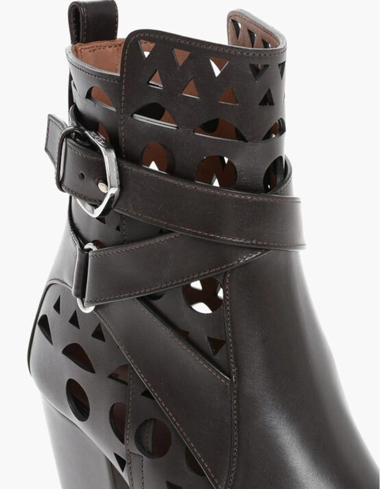 Leather Ankle Buckle Strap Sandals Women - Brown Boots