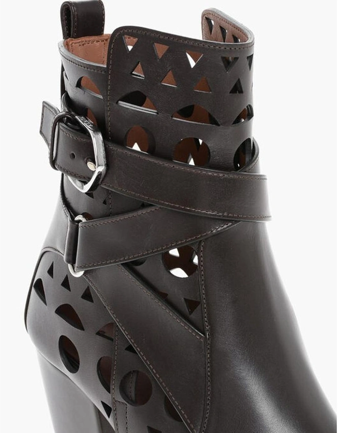 Leather Ankle Buckle Strap Sandals Women - Brown Boots