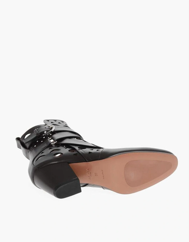 Leather Ankle Buckle Strap Sandals Women - Brown Boots