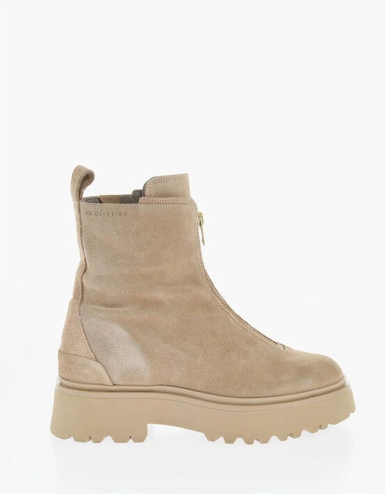 Suede Round Toe Zip Ankle Boots Women - Brown