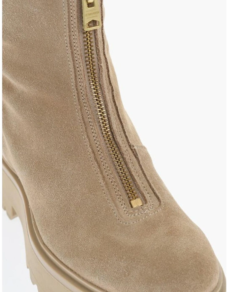 Suede Round Toe Zip Ankle Boots Women - Brown