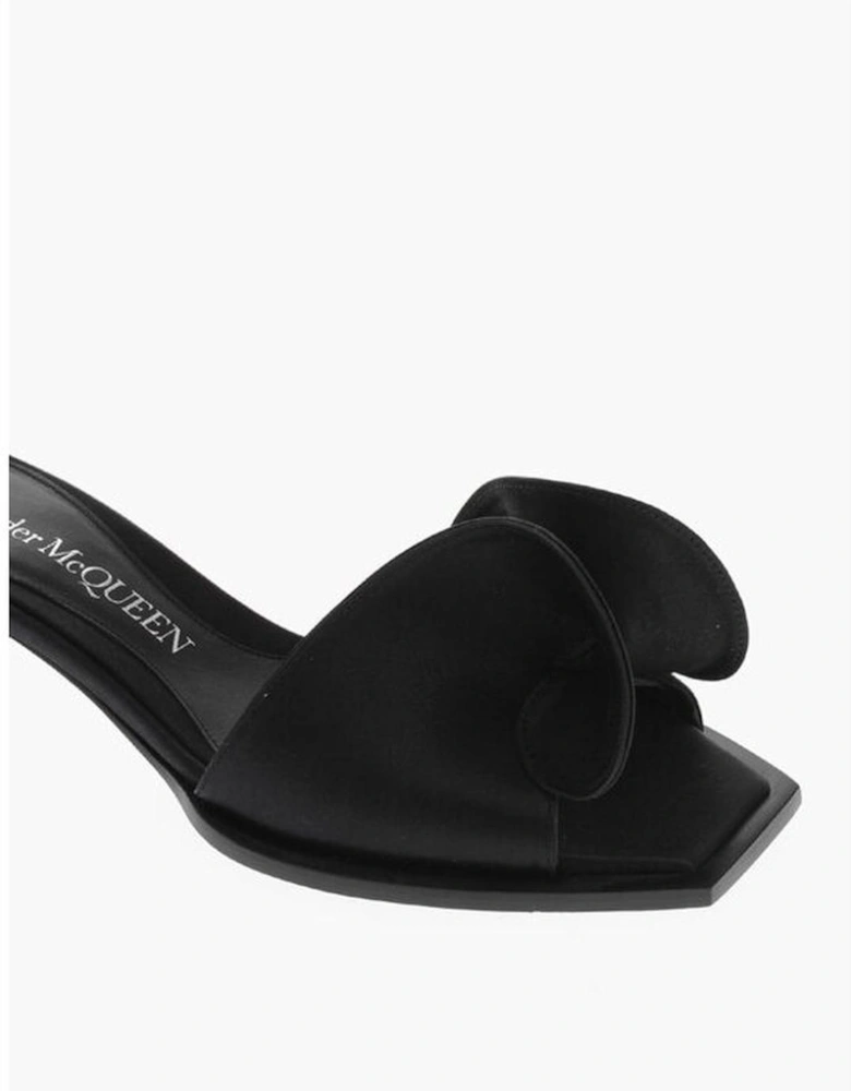 Peep Toe Leather Stiletto Heels Women - Black Sandals
