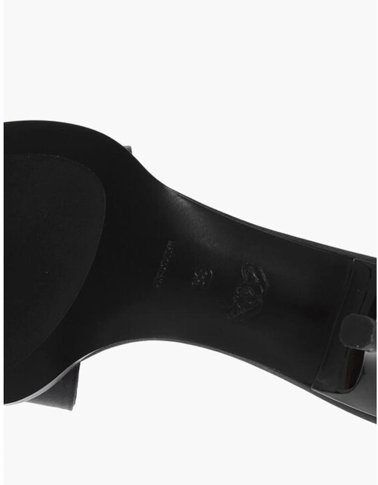 Peep Toe Leather Stiletto Heels Women - Black Sandals