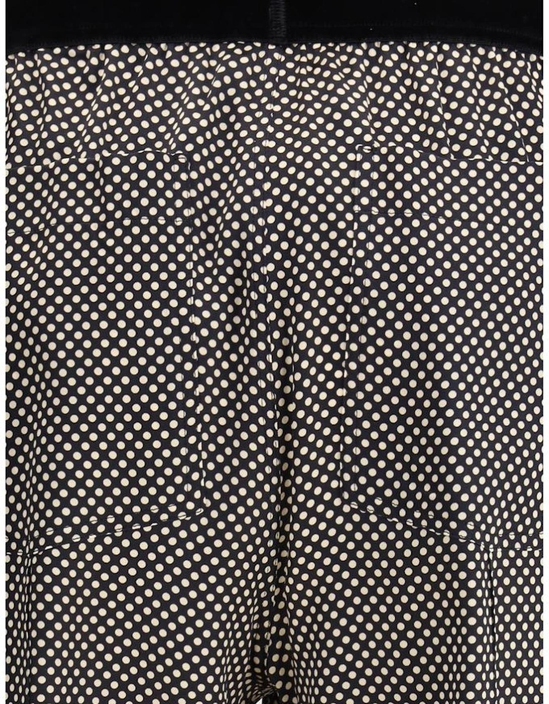 Polka Dot Pants with Velvet Waistband Women - Black Jeans