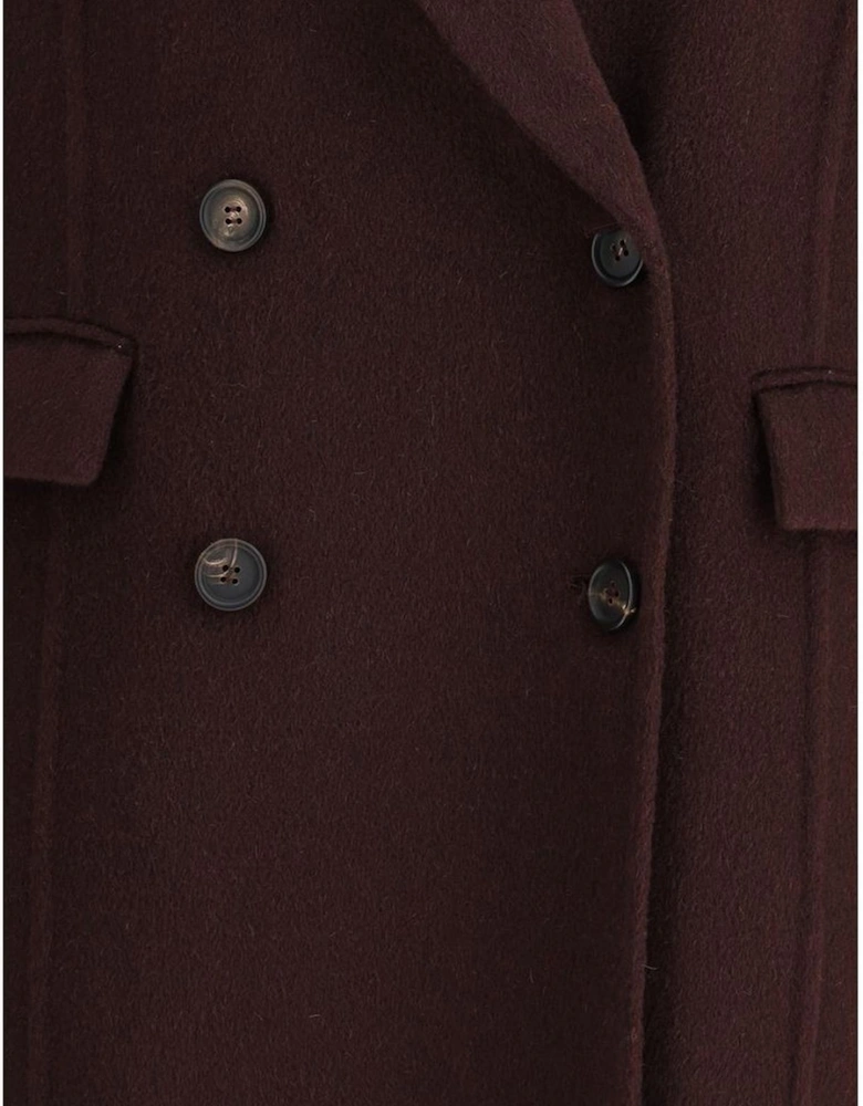 Double-Breasted Coat with Peaked Lapels Women - Brown Jackets