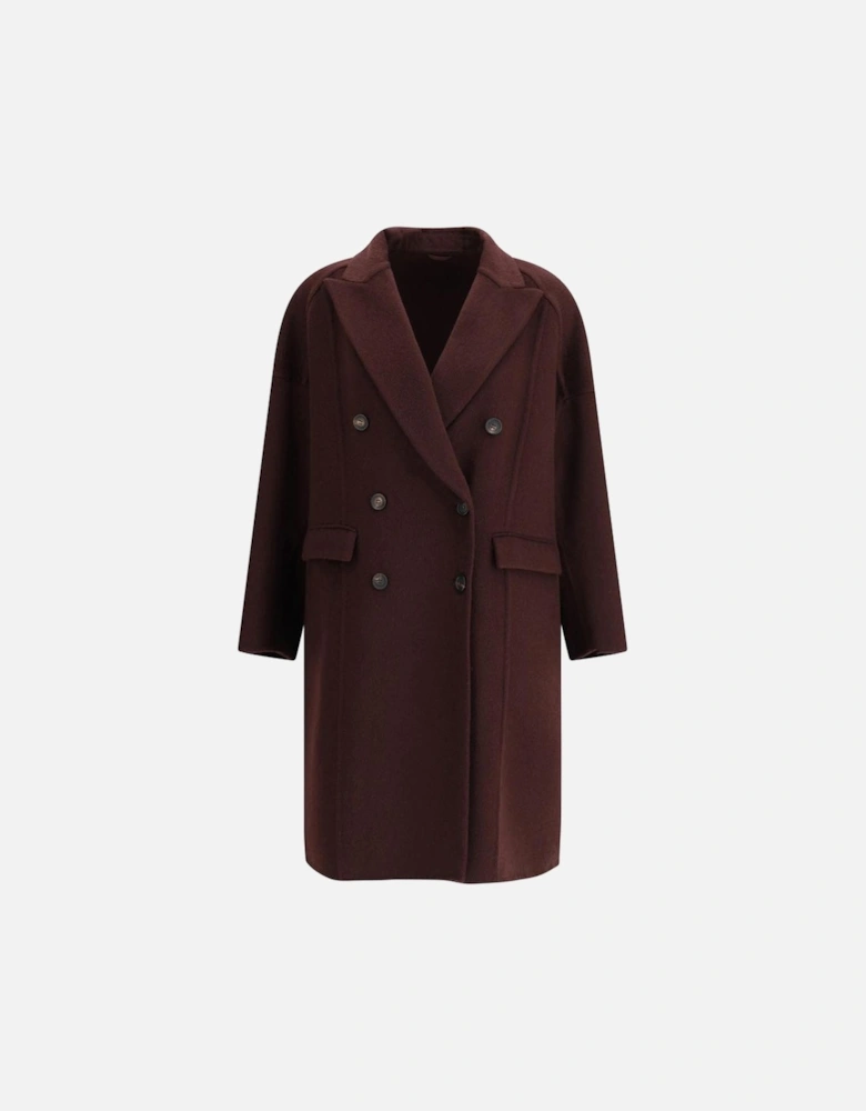 Double-Breasted Coat with Peaked Lapels Women - Brown Jackets
