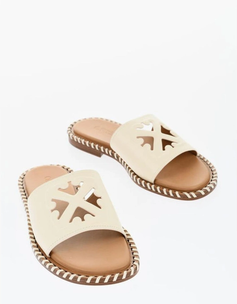 Leather Slip-On Loafers with Logo Women - Beige Sandals