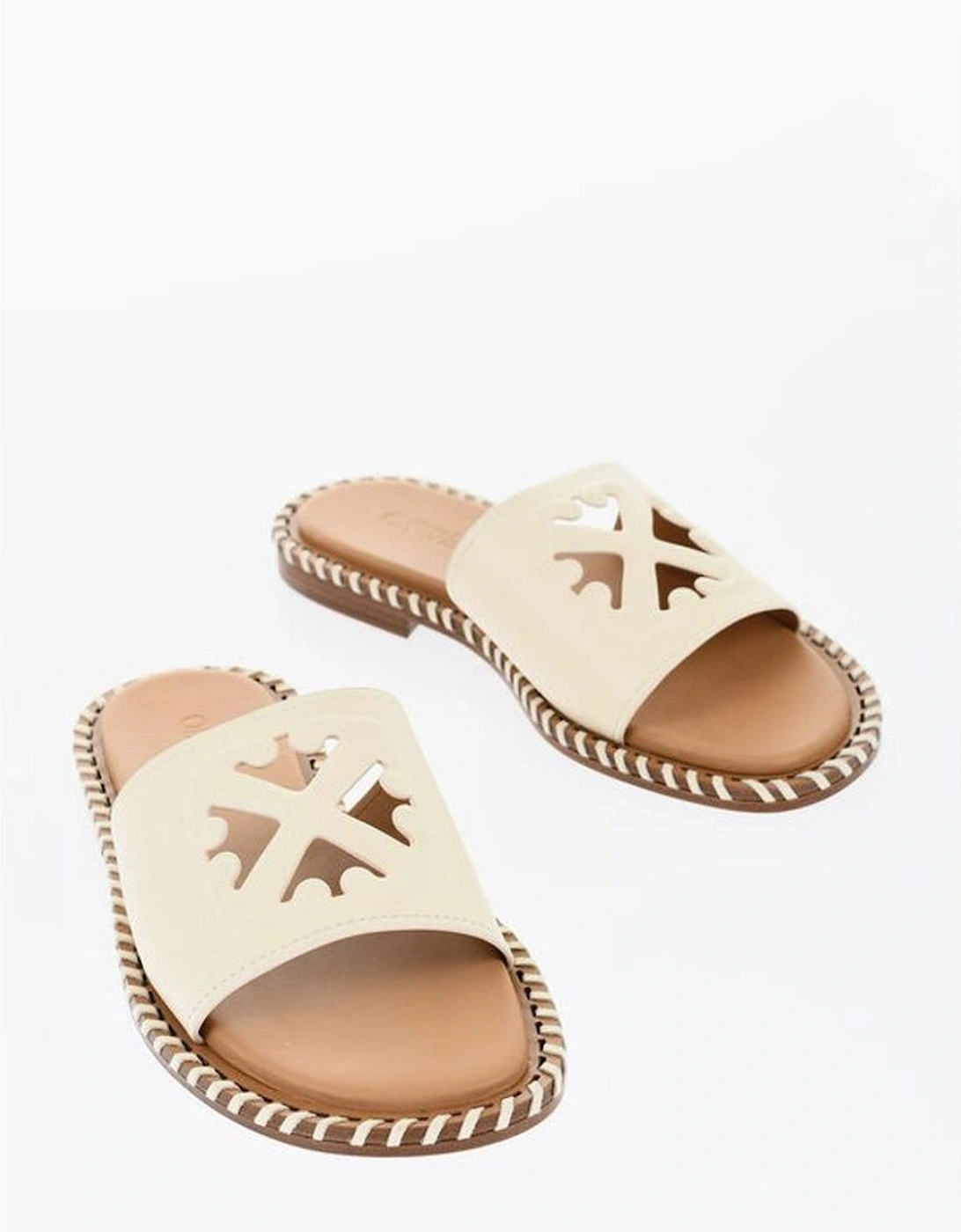 Leather Slip-On Loafers with Logo Women - Beige Sandals, 5 of 4