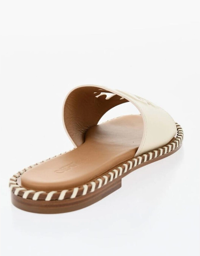 Leather Slip-On Loafers with Logo Women - Beige Sandals