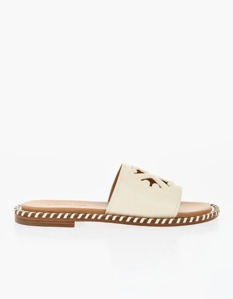Leather Slip-On Loafers with Logo Women - Beige Sandals