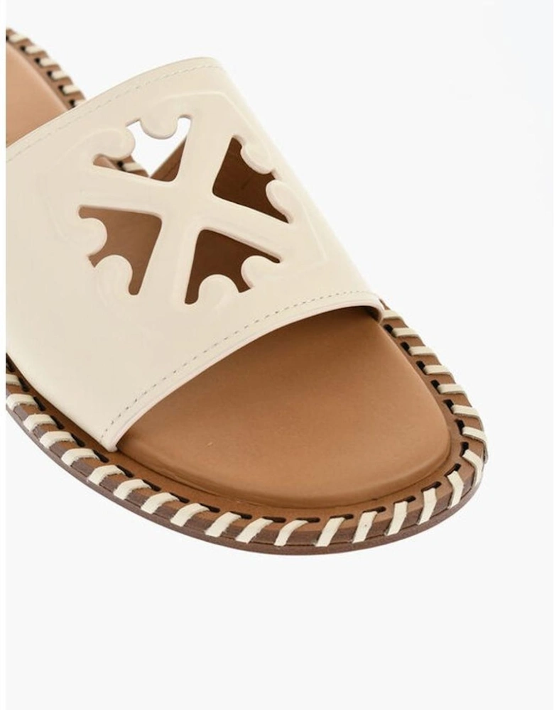 Leather Slip-On Loafers with Logo Women - Beige Sandals