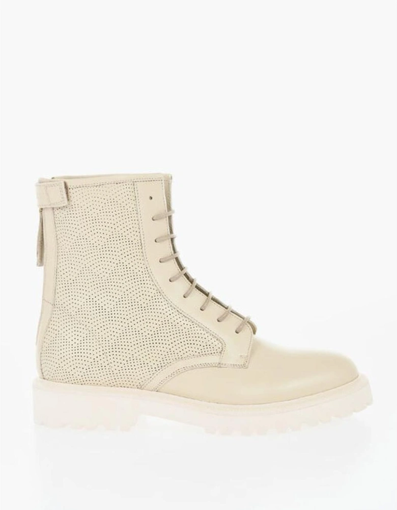Leather Lace-Up Boots with Rugged Rubber Sole Women - Beige
