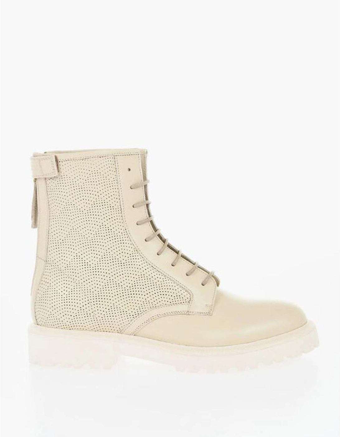 Leather Lace-Up Boots with Rugged Rubber Sole Women - Beige