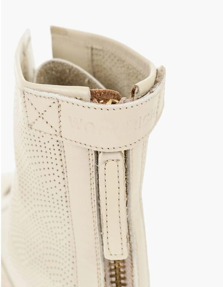 Leather Lace-Up Boots with Rugged Rubber Sole Women - Beige