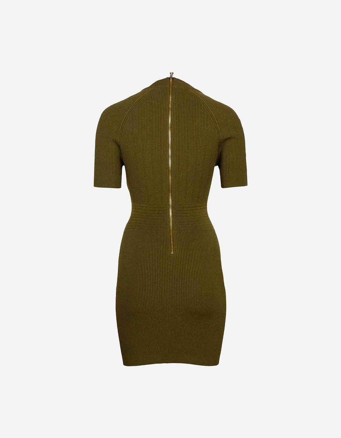 Ribbed Viscose Blend Short Dress with Gold Buttons Women - Green