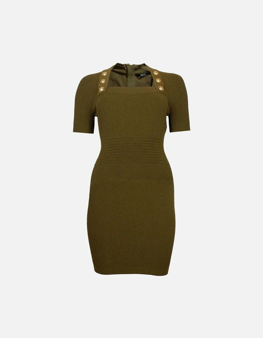 Ribbed Viscose Blend Short Dress with Gold Buttons Women - Green, 3 of 2