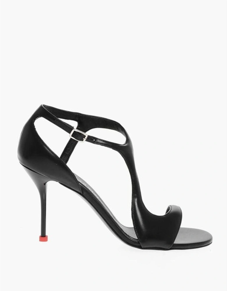 Peep Toe Leather Stiletto Heels with Ankle Buckle Women - Black