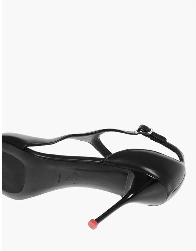 Peep Toe Leather Stiletto Heels with Ankle Buckle Women - Black