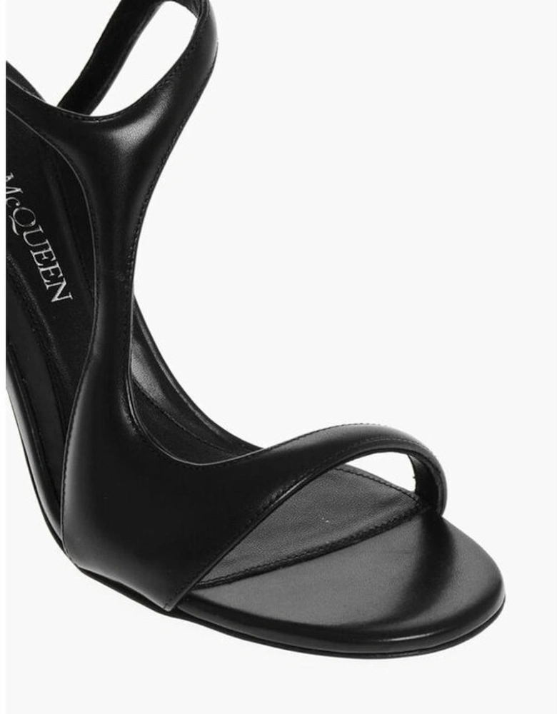 Peep Toe Leather Stiletto Heels with Ankle Buckle Women - Black
