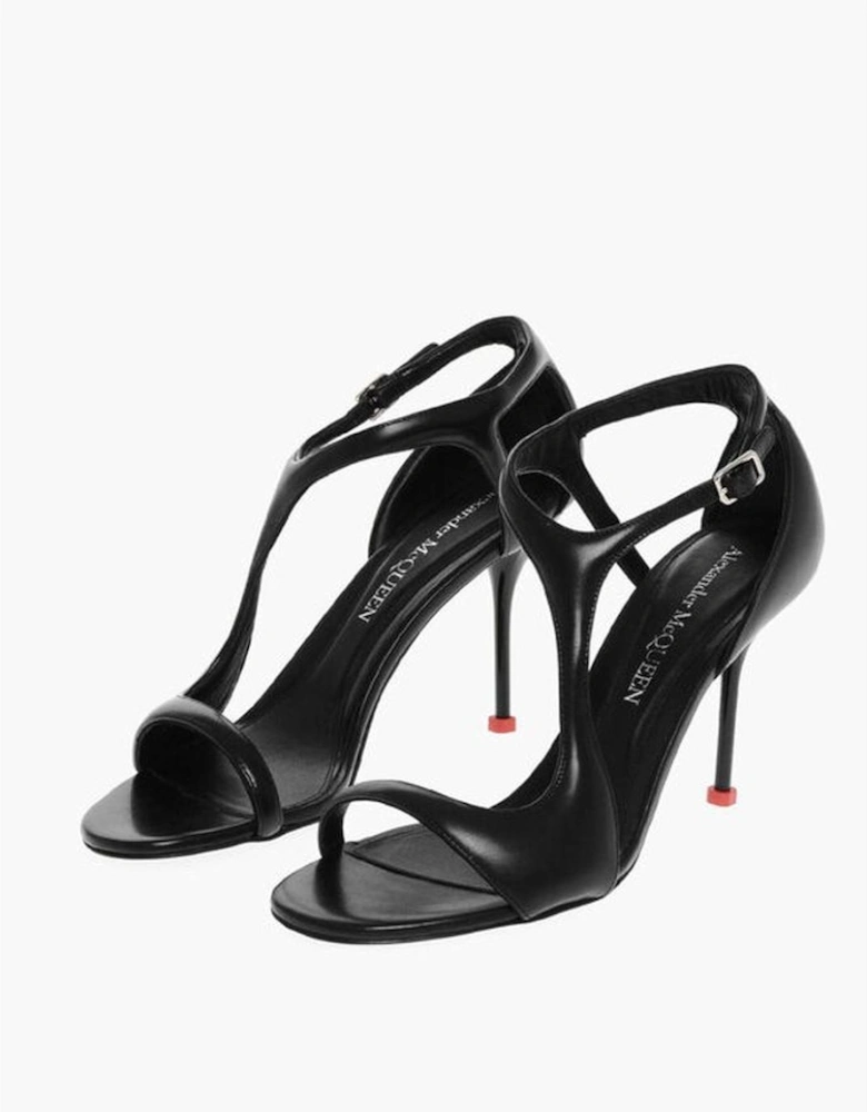 Peep Toe Leather Stiletto Heels with Ankle Buckle Women - Black