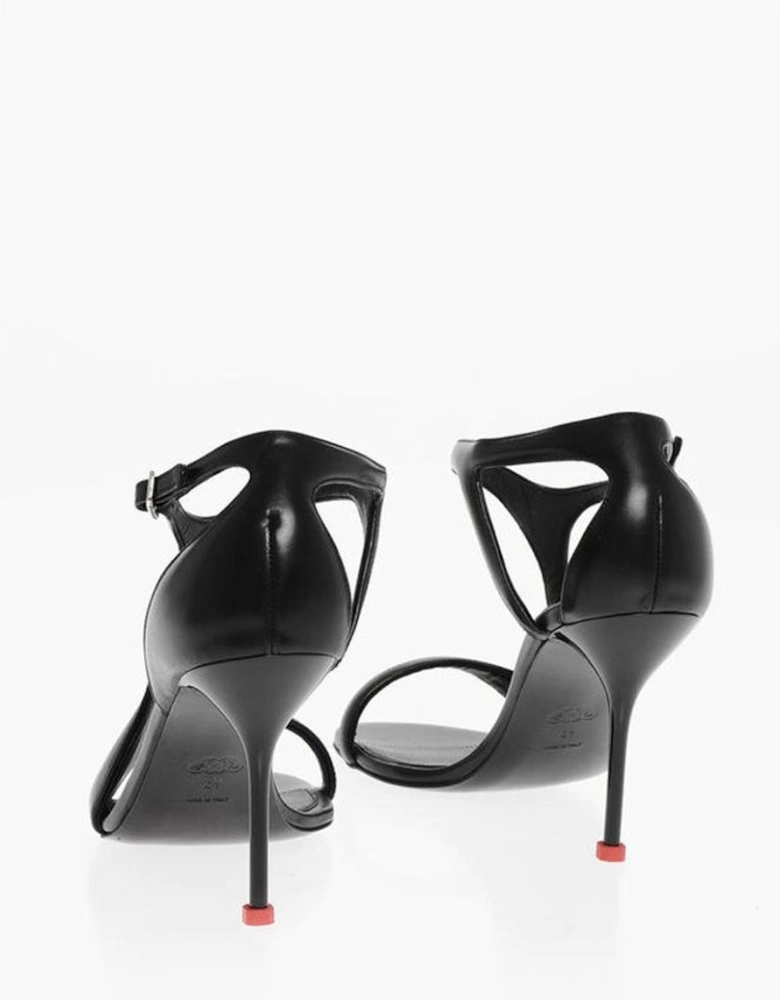 Peep Toe Leather Stiletto Heels with Ankle Buckle Women - Black