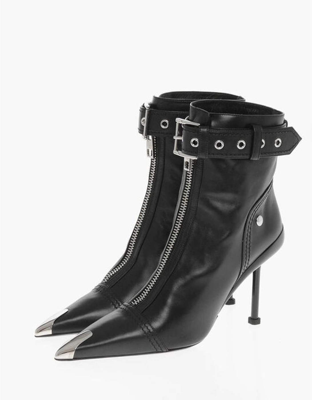 Leather Stiletto Heels with Buckle Ankle Strap Women - Black Boots, 6 of 5