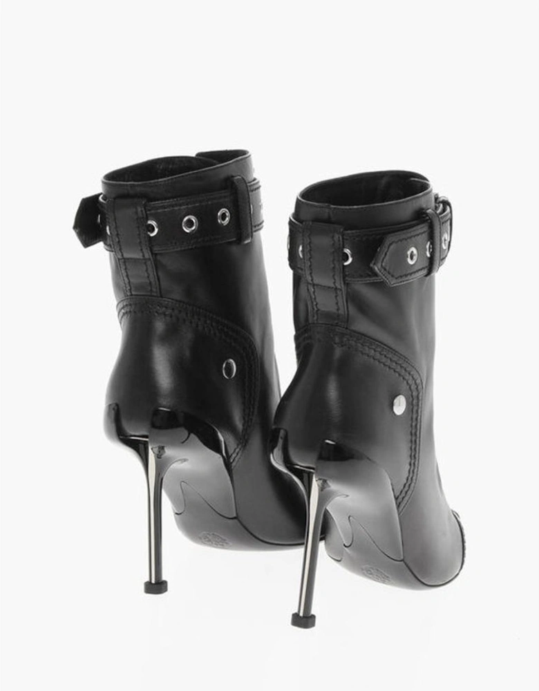 Leather Stiletto Heels with Buckle Ankle Strap Women - Black Boots