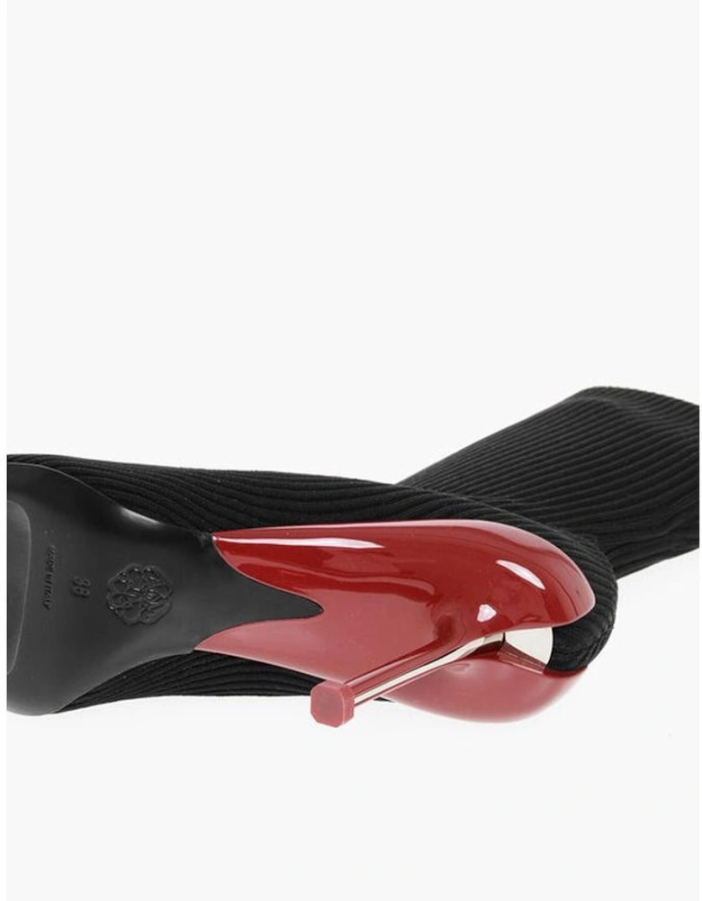 Canvas Stiletto Heel Leather Sole Shoes Women - Black Boots