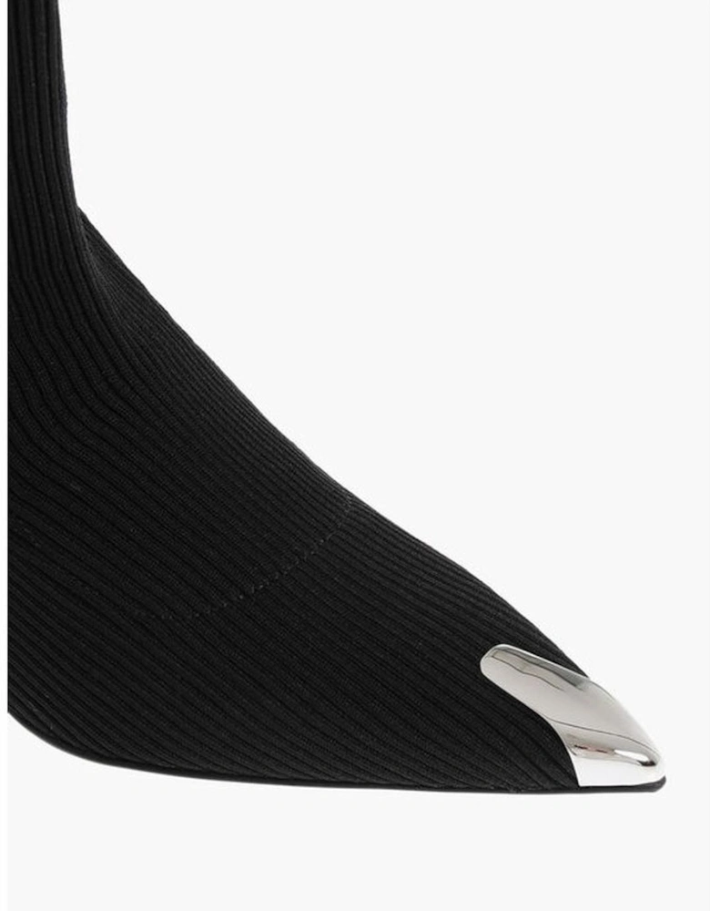 Canvas Stiletto Heel Leather Sole Shoes Women - Black Boots