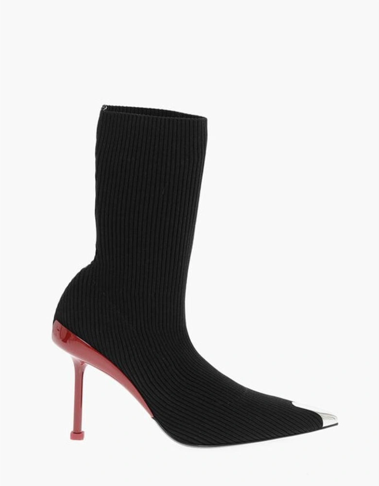 Canvas Stiletto Heel Leather Sole Shoes Women - Black Boots
