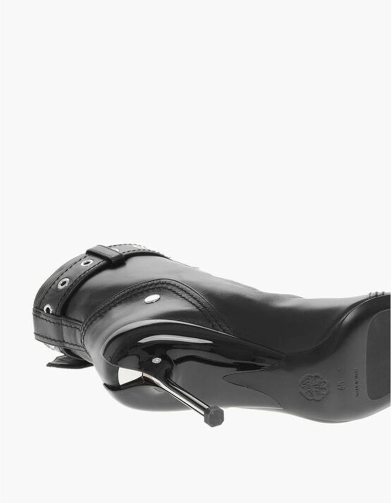 Leather Stiletto Heels with Buckle Ankle Strap Women - Black Boots