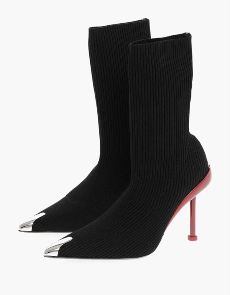 Canvas Stiletto Heel Leather Sole Shoes Women - Black Boots