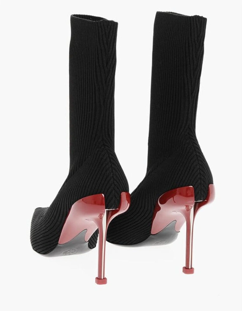 Canvas Stiletto Heel Leather Sole Shoes Women - Black Boots