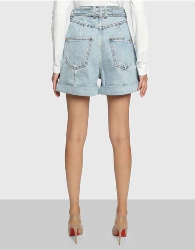 Denim Shorts with Buckle and 4-Pocket Design Women - Blue