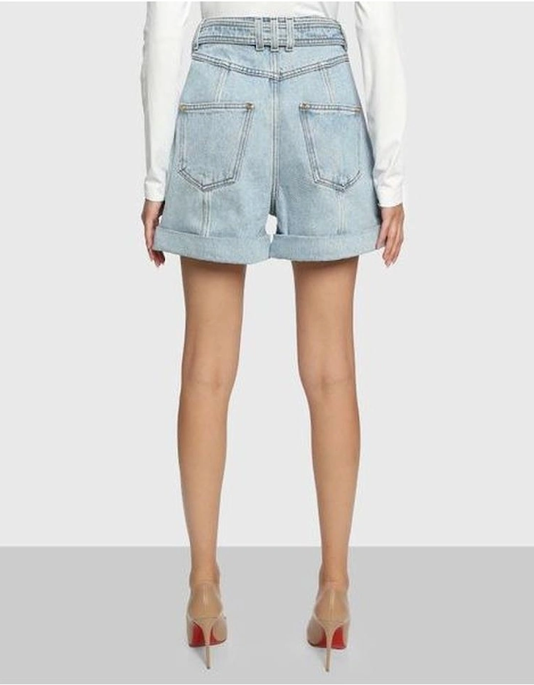 Denim Shorts with Buckle and 4-Pocket Design Women - Blue