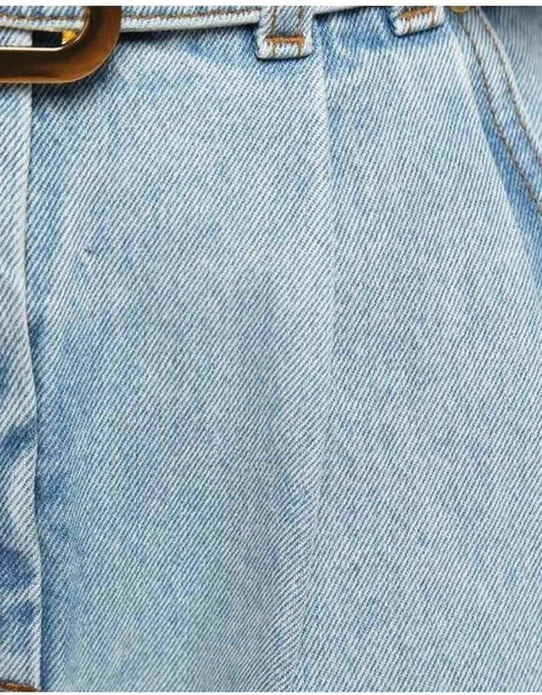 Denim Shorts with Buckle and 4-Pocket Design Women - Blue