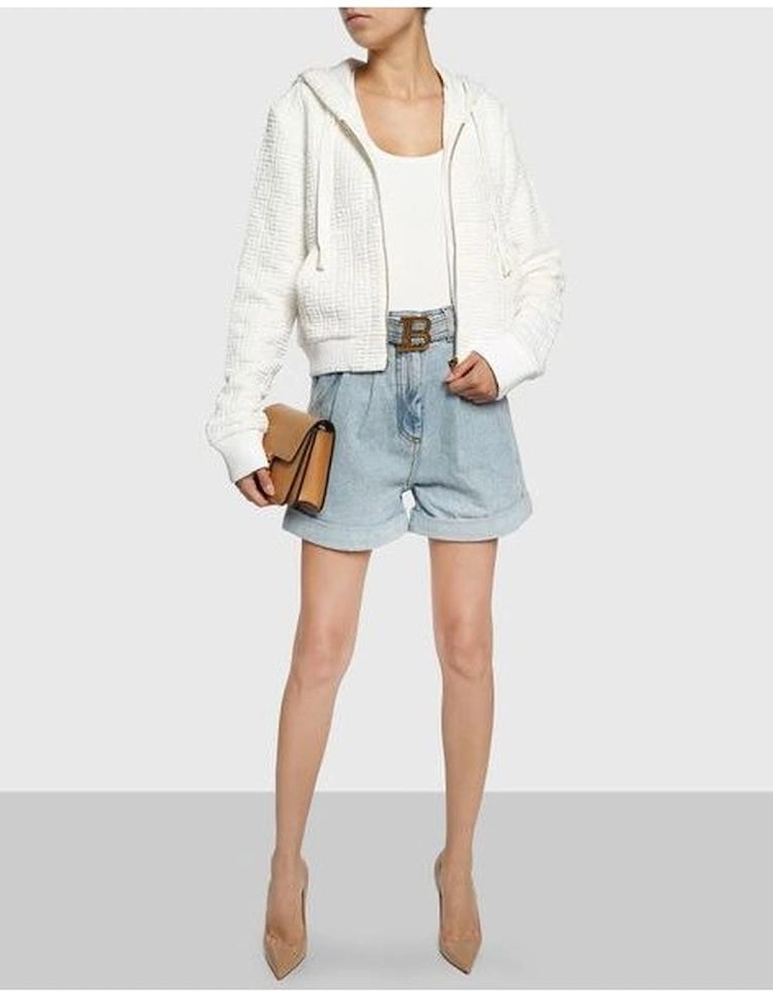 Denim Shorts with Buckle and 4-Pocket Design Women - Blue