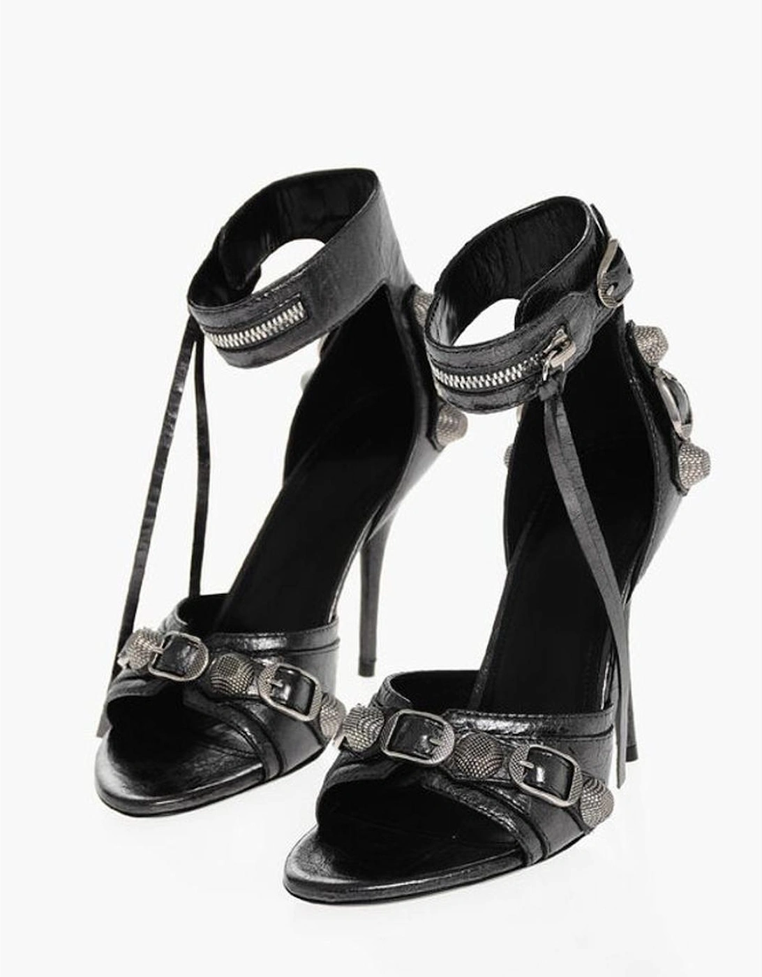 Leather Stiletto Heels with Silver Studs Women Sandals, 6 of 5