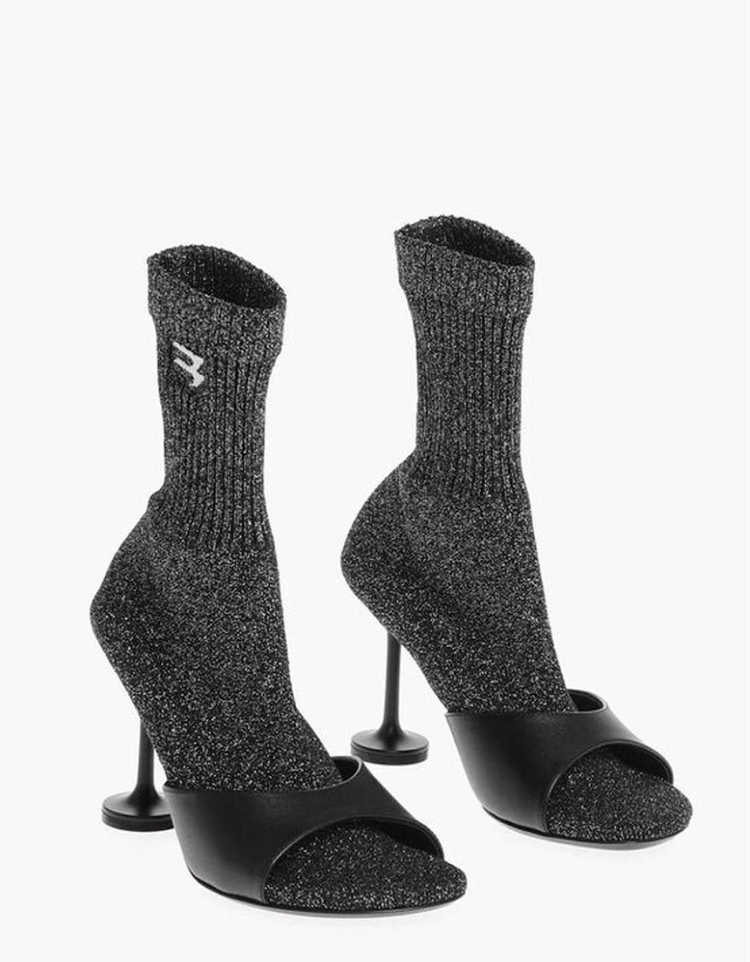 Glitter Stiletto Heels with Leather Sole Women - Black Boots, 6 of 5