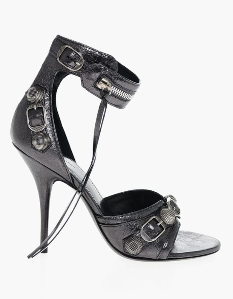 Leather Stiletto Heels with Silver Studs Women Sandals