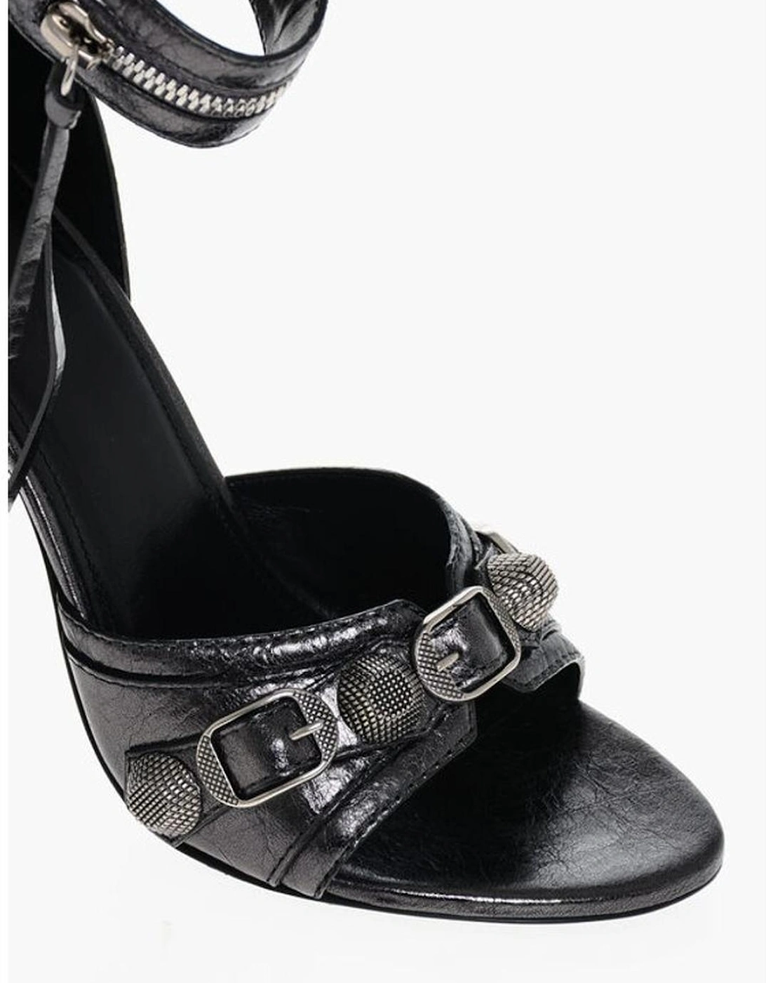 Leather Stiletto Heels with Silver Studs Women Sandals